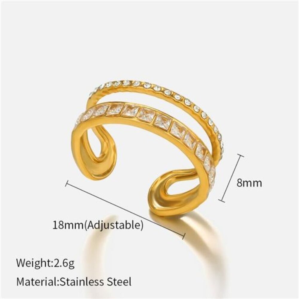 18K Gold-Plated Rhinestone Open Ring - Picture 6 of 6
